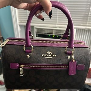 Coach purse, brand new, never used. Dark brown leather with dark purple lining